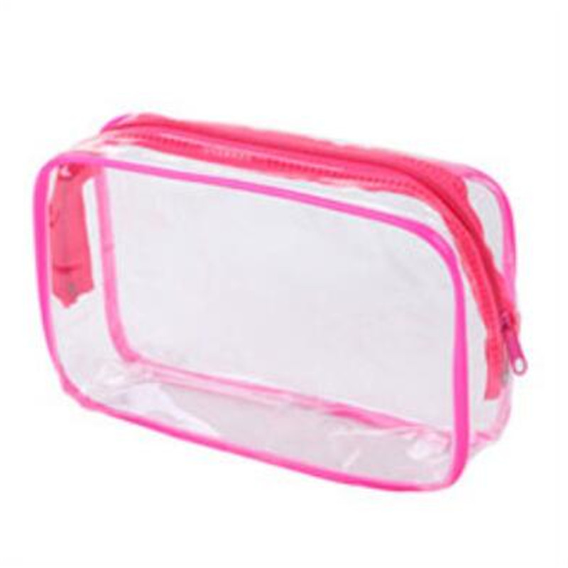 Pink Travel PVC Cosmetic Bags Women Transparent Clear Zipper Makeup Bags Organizer Bath Wash Make Up Tote Handbags Case
