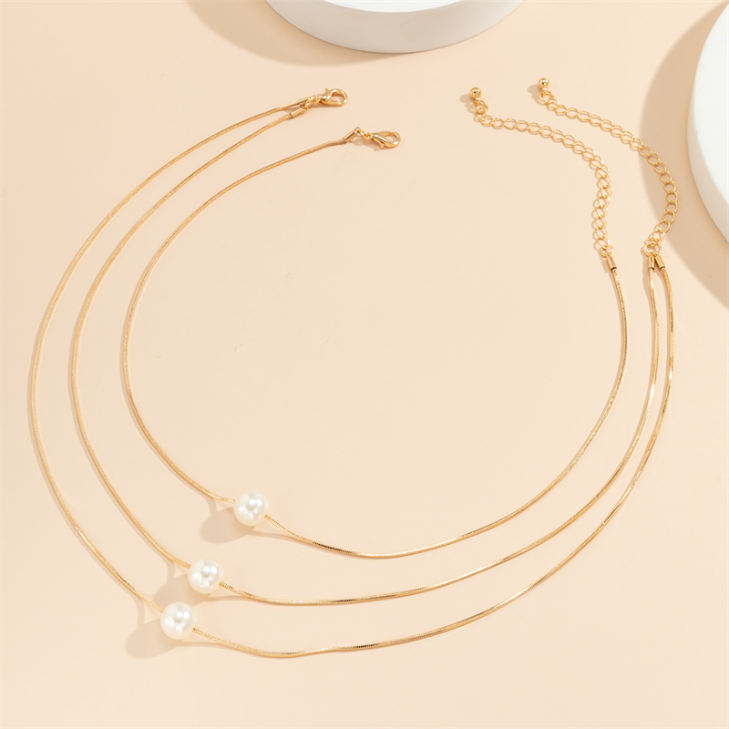 Multilayer Pearl Pendant Necklace For Women Gold Silver Color Thin Snake Chain Party Wedding Necklace Fashion Jewelry