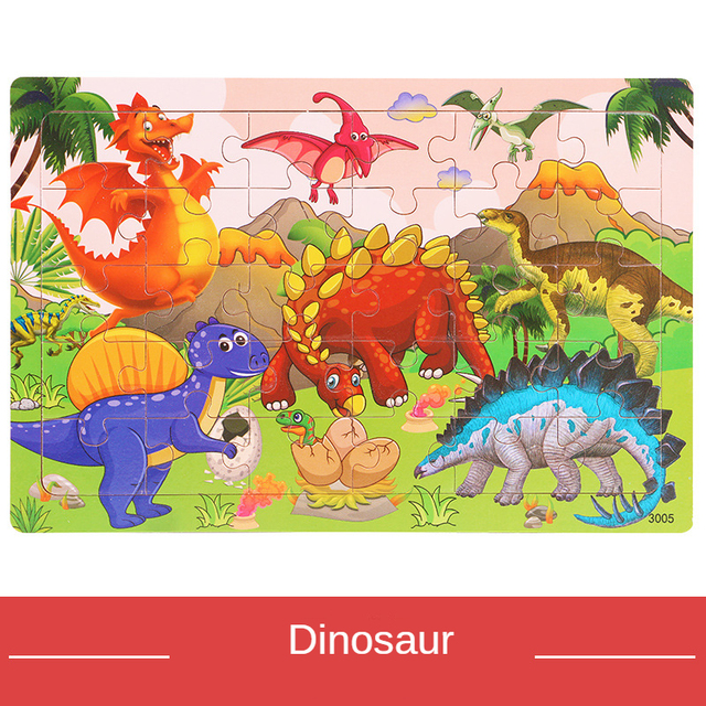 Wooden Puzzle 30 Pieces Animal Dinosaur Story Jigsaw Puzzle Cartoon Preschool Children Baby Learning Puzzle Plane Puzzle Toy