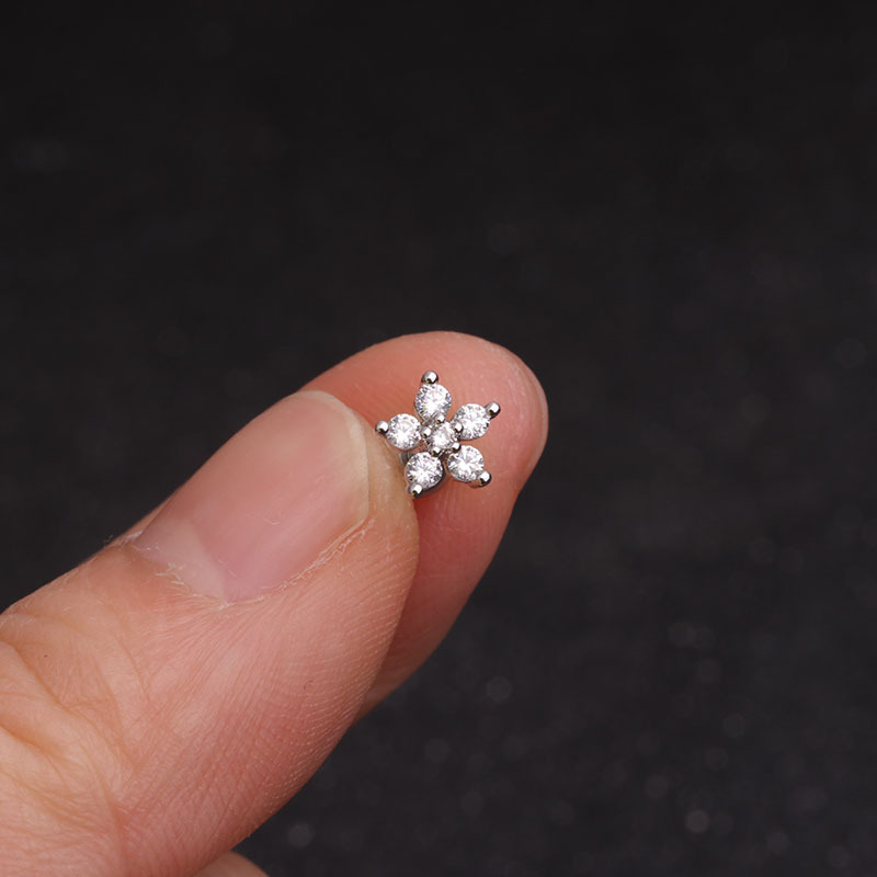 1pc Stainless Steel Fashion Flowers Zirconia Cartilage Cz Earring  for Women Crown Helix Ear Studs Piercing Jewelry