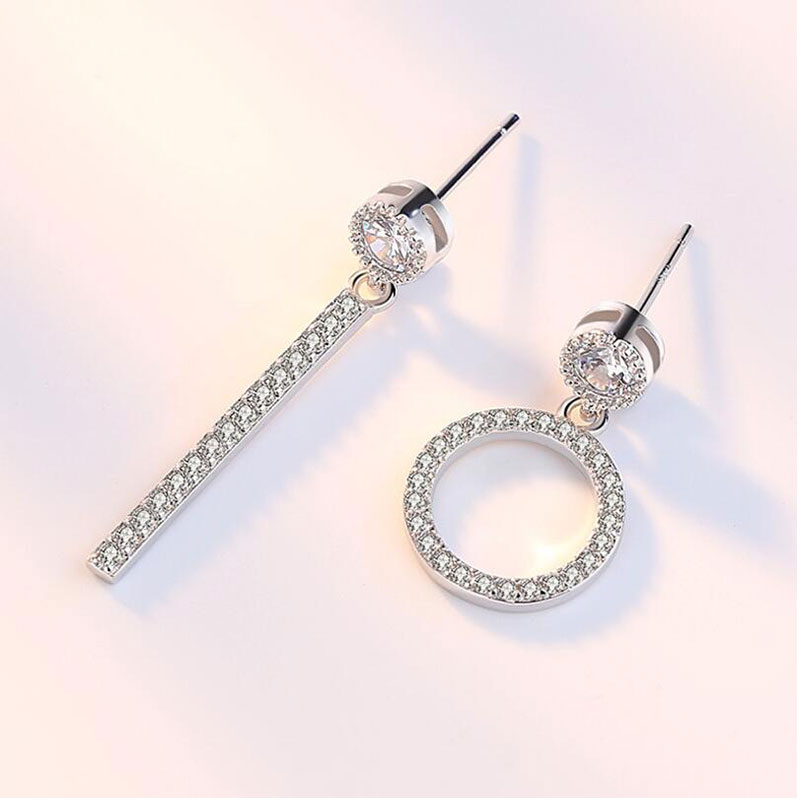 Asymmetrical Round Line Shape Micro Zircon Drop Earrings For Women Fashion Party Jewelry
