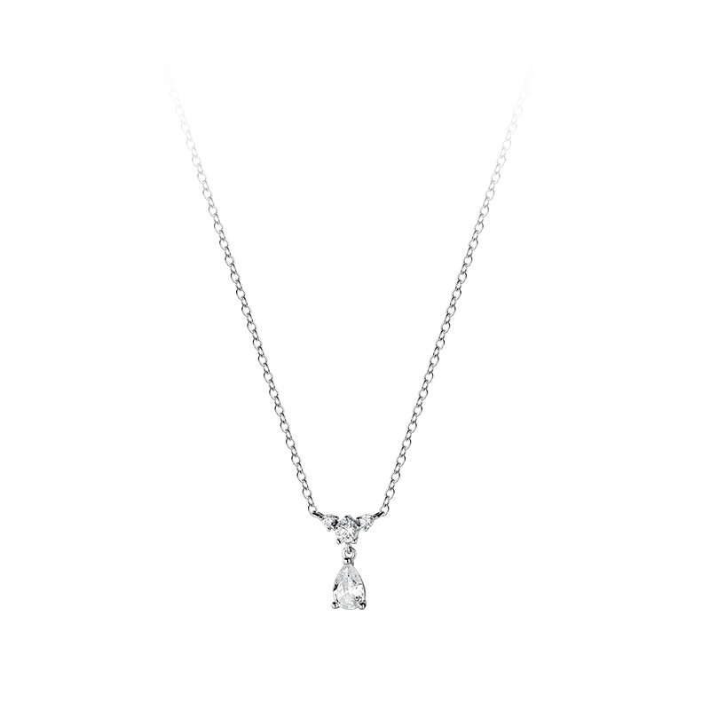 925 Sterling Silver Zircon Water Drop Necklace Niche Dainty Clavicle Chain Female