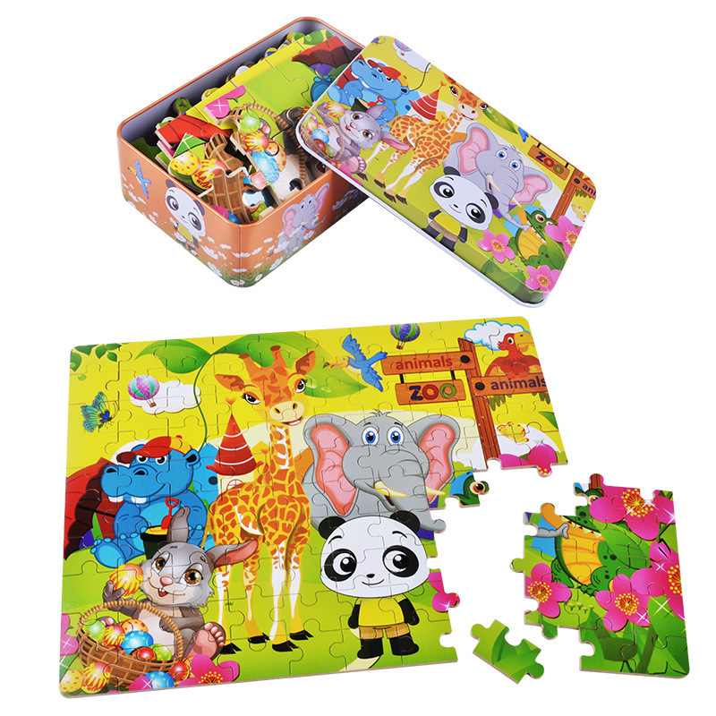 Hot 100 Pieces Wooden Puzzle Kids Cartoon Jigsaw Puzzles Baby Educational Learning Interactive Toys for Children Christmas Gifts