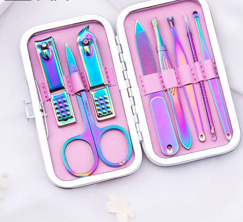 Chameleon Rainbow Nail Cuticle Pusher Clipper Scissor Nipper Tweezer Picker Steel Nail Art Tools