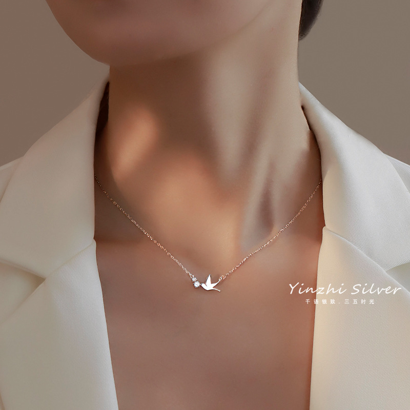 Temperament Cute Swallow Literary Short 925 Sterling Silver Clavicle Chain Temperament Trendy Female Necklace Jewlery