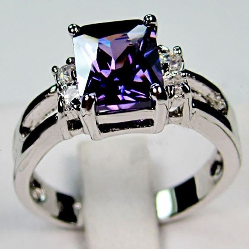 Classic Silver Color Women's Ring Metal Crystal Purple Zircon Engagement Rings for Women Fashion Party Wedding Fashion Jewelry