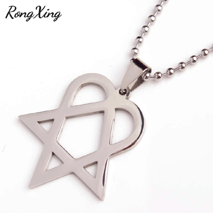Chic Triangle Heart Star Pendants Silver Beads Chain Heartagram Necklaces For Women Men Stainless Steel Choker Jewelry