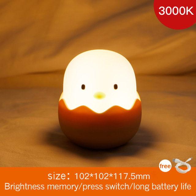 Led Children Touch Night Light Soft Silicone USB Rechargeable Bedroom Decor Gift Animal Egg Shell Chick Bedside Lamp