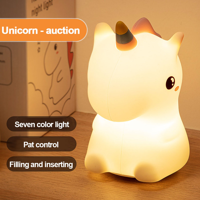 Cute Silicone Night Light unicorn For Kids led USB Rechargeable Cartoon Animal dinosaur bedroom decor Touch Night Lamp for gifts