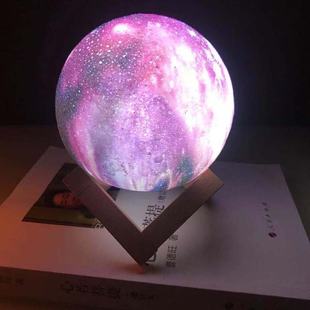 LED Night Light 3D Print Moon Lamp 8CM Battery Powered With Stand Starry Lamp Bedroom Decor Night Lights Kids Gift Moon Light