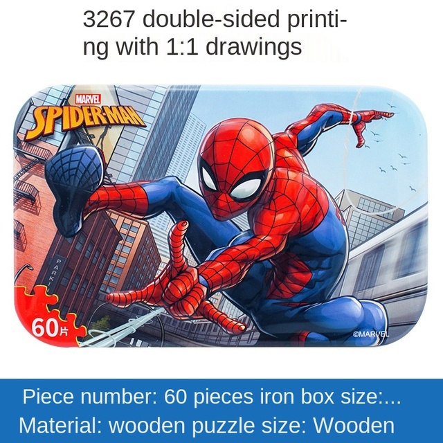 Children's 60 Piece Iron Box Jigsaw Puzzle Spiderman Puzzle  Wooden Jigsaw Puzzle
