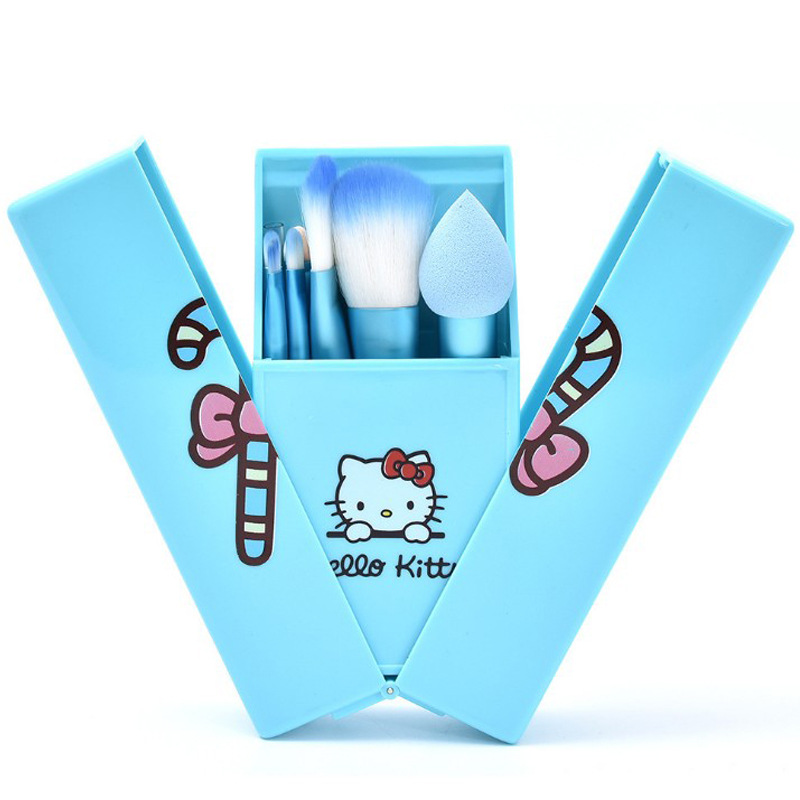 handle makeup brushes set pink kids make up sponge blush eyeshadow foundation powder kit with box
