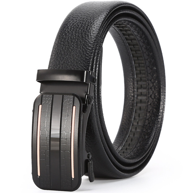 Business Men's Belt Automatic Buckle Workplace Casual Suit Leather Black Belt for Men Luxury