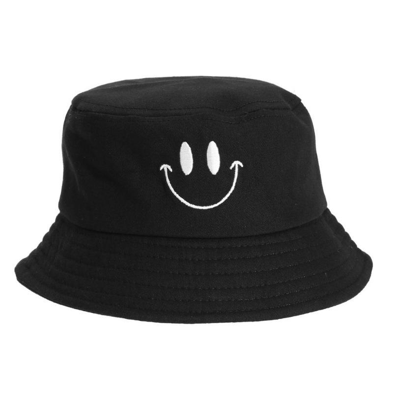 Smile Face Embroidery Bucket Outdoor Fishing Sunscreen Bucket Women's Japanese Fashion Casual Fisherman's Hat In Spring Summer