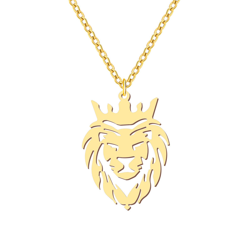 Stainless Steel Necklaces Crown Lion King Animal Pendant Men's Chain Choker Fashion Necklace For Women Jewelry Party Men Gifts