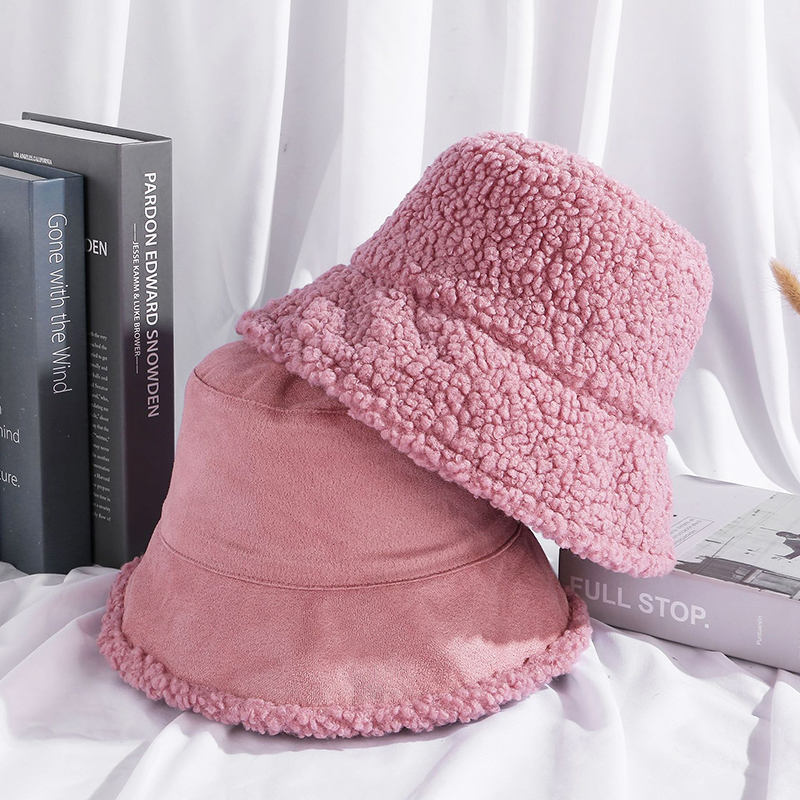 Winter Bucket Hat Warm Teddy Velvet Hats for Women Lady Thicken Hats Women's Outdoor Fisherman Caps