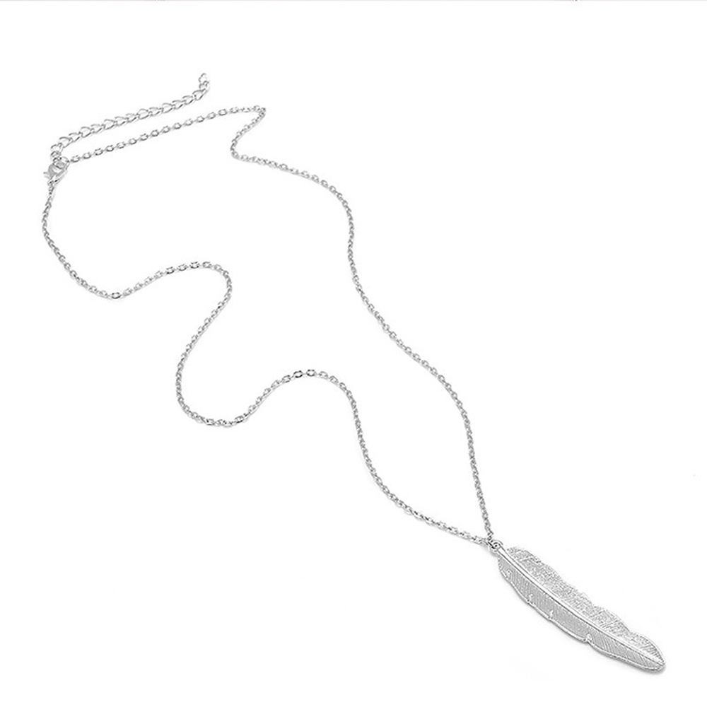 Fashion Womens Vintage Long Necklace Jewelry silver Color Simple Feather Pendant Necklaces Jewelry Gifts