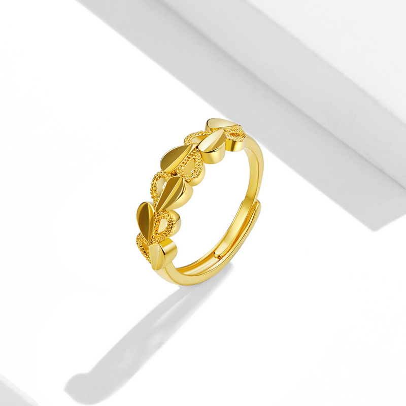 Imitation Golden Branch Jade Leaf Adjustble Ring Women Fashion Jewelry Gift
