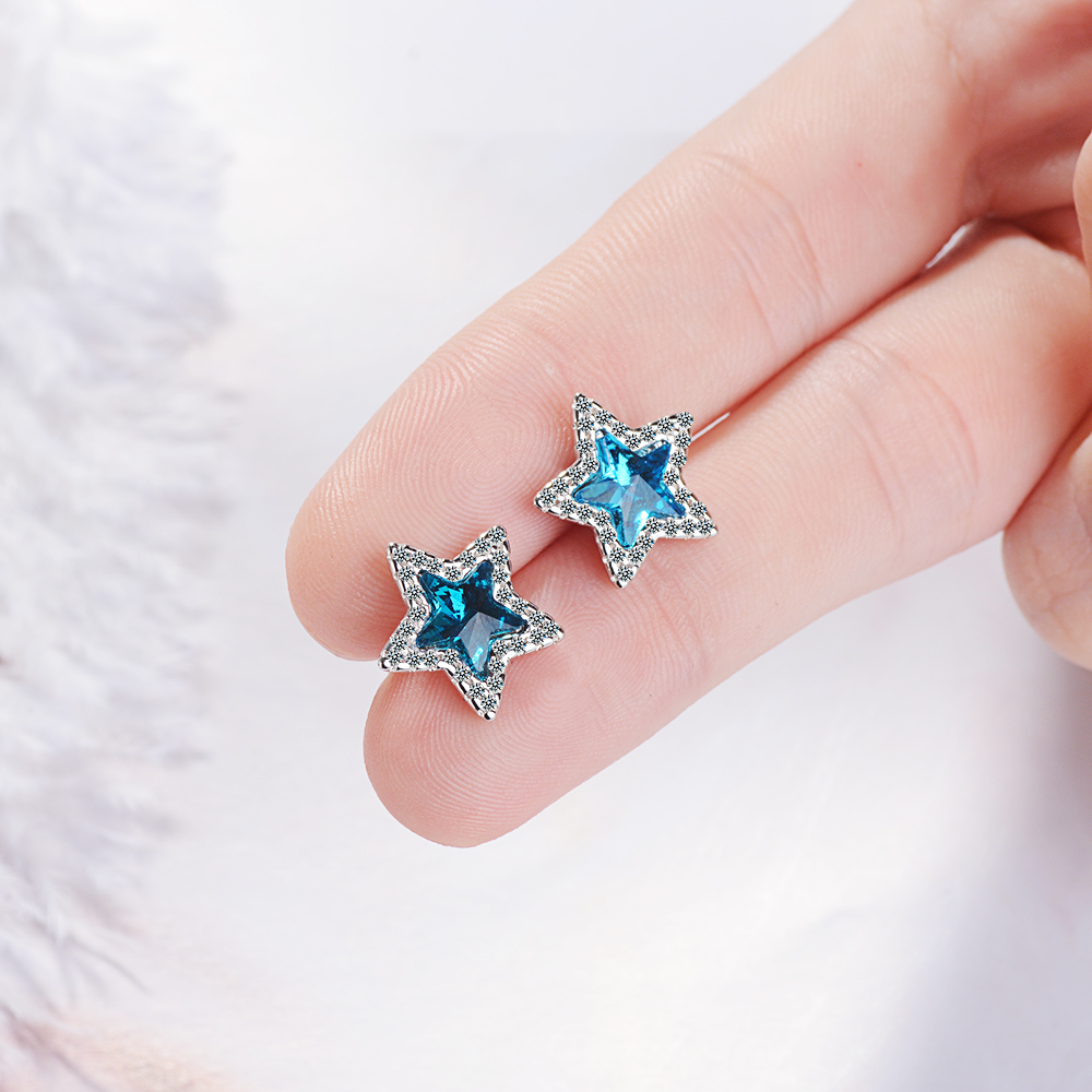 Delicate Upscale Blue Crystal Zircon Star Earrings For Women Jewellry Gifts Wholesale