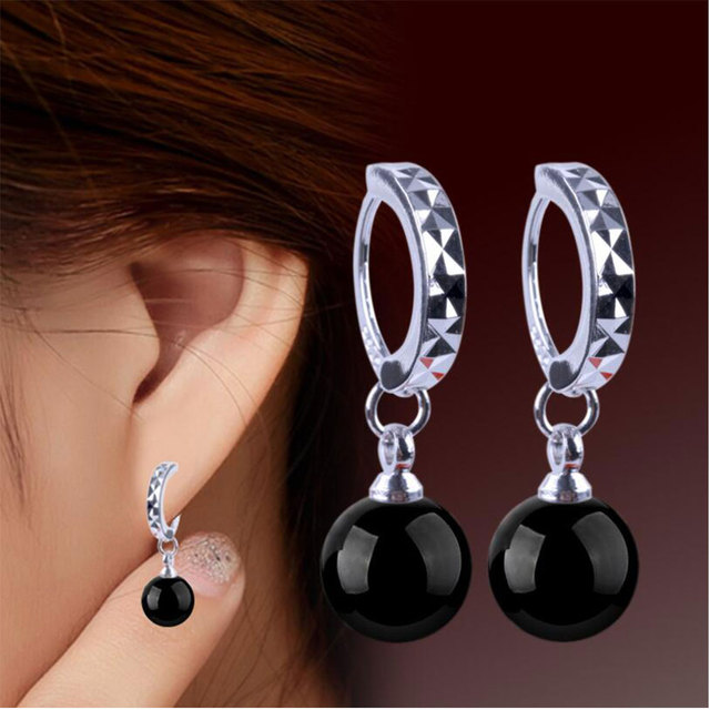 Natural Stone Black Red Ball Pendant Drop Earrings Ear Jewelry For Women Gifts