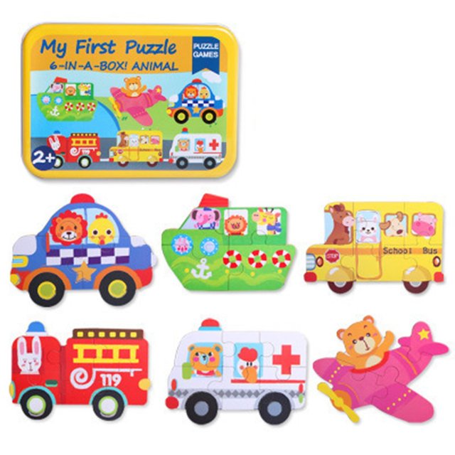 Wooden Puzzles Games 6-in-Box My First Puzzle Set for Toddlers Kids Educational Children's educational simple parent-child enter