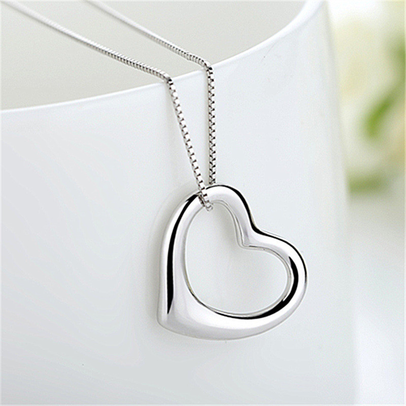 Fashion Heart Pendant Girls Necklace Jewelry Top Quality Silver 925 Chain Choker Necklace For Women Accessories On Neck