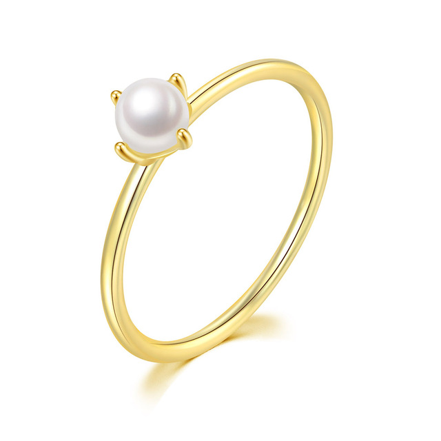 Delicate Mini Pearl Thin Ring For Women Minimalist Slim Finger Dainty Ring Accessories Gold Color Jewelry Gift For Girls