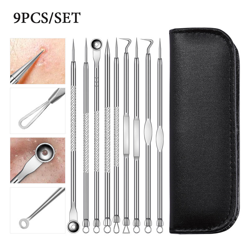 9Pcs Stainless Acne Needle Blackhead And Pimple Remover Face Care Comedone Extractor Point Clean Black Head Remover Tool Sets