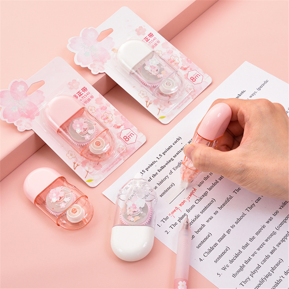 5mm*8m Sakura Correction Tape Cute Cherry Blossom Correction Band Glue Tape Kawaii Stationery Kids Gifts School Office Supplies