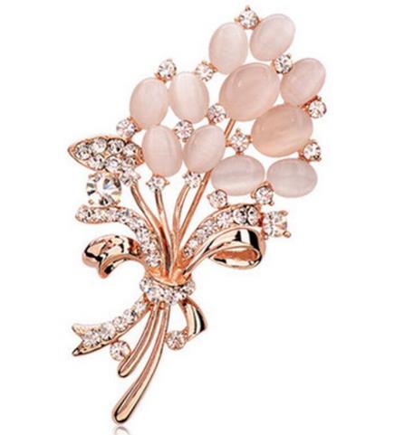 Hot Selling Fashionable Opal Stone Flower Brooch Pin Beautiful Rhinestone Clothes Accessories Women's Corsage Birthday Gifts
