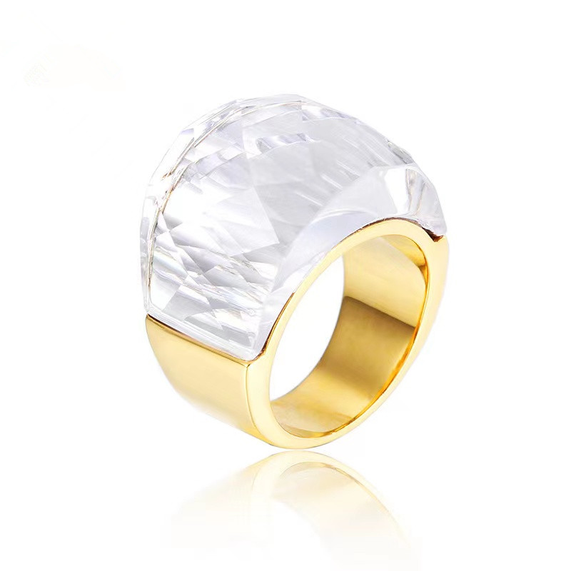 Women Stainless Steel Stone Rings Champagne Glass Cut Stone 6MM Width Finger Rings Fit Formal Party Accessories