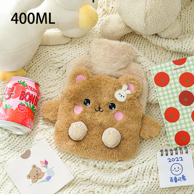 Hot Water Bottle Bag Soft PVC Cozy Plush Cover Winter Warm Heat Reusable Hand Warmer Cute Portable Stress Pain Relief Therapy