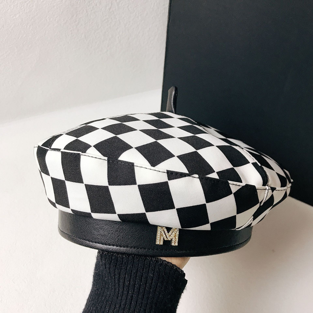 Brand Fashion Letters Women's Berets Spring Checkerboard Black and White Men's and Women's Beret Trend High Quality Women's Hats