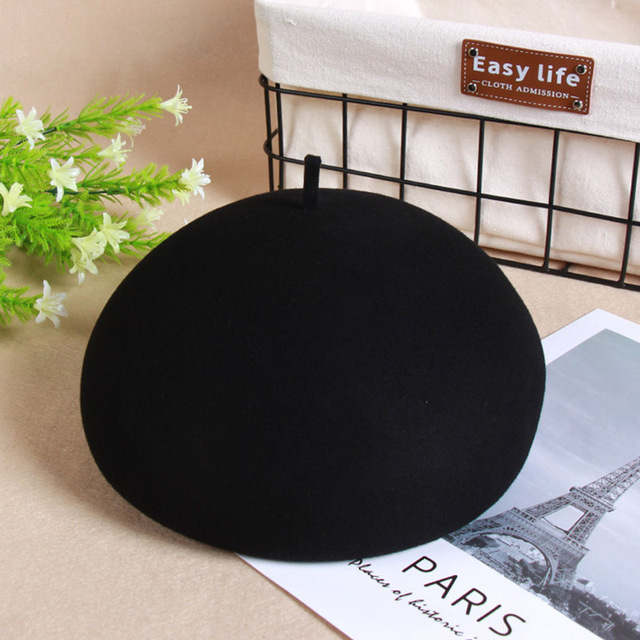 Felt Winter Beret Solid Warmer Women Beanies Cap Classical French Style Beret Femme Beanies Cap Ladies Fascinator Hat