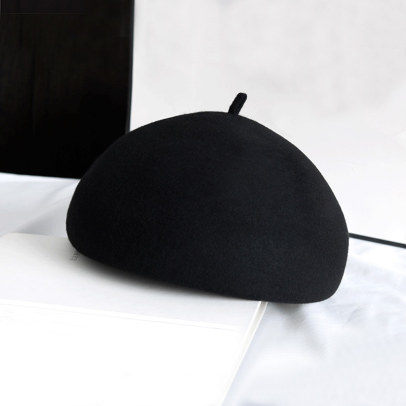 Felt Winter Beret Solid Warmer Women Beanies Cap Classical French Style Beret Femme Beanies Cap Ladies Fascinator Hat