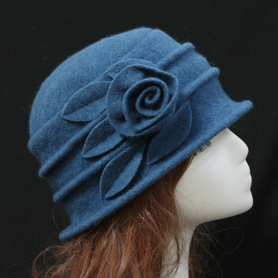 New Middle Aged Women Dome Fedora Wool Hat Mom Hats For Autumn Winter Solid Floral Warm Floppy Hat