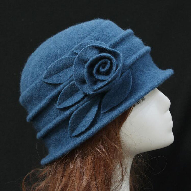 New Middle Aged Women Dome Fedora Wool Hat Mom Hats For Autumn Winter Solid Floral Warm Floppy Hat
