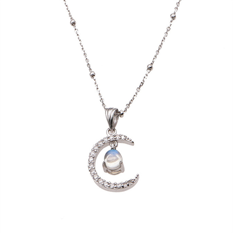 925 Sterling Silver Moonstone Zircon Moon Charm Necklace Creative Elegant Clavicle Chain Party Jewelry For Women Choker
