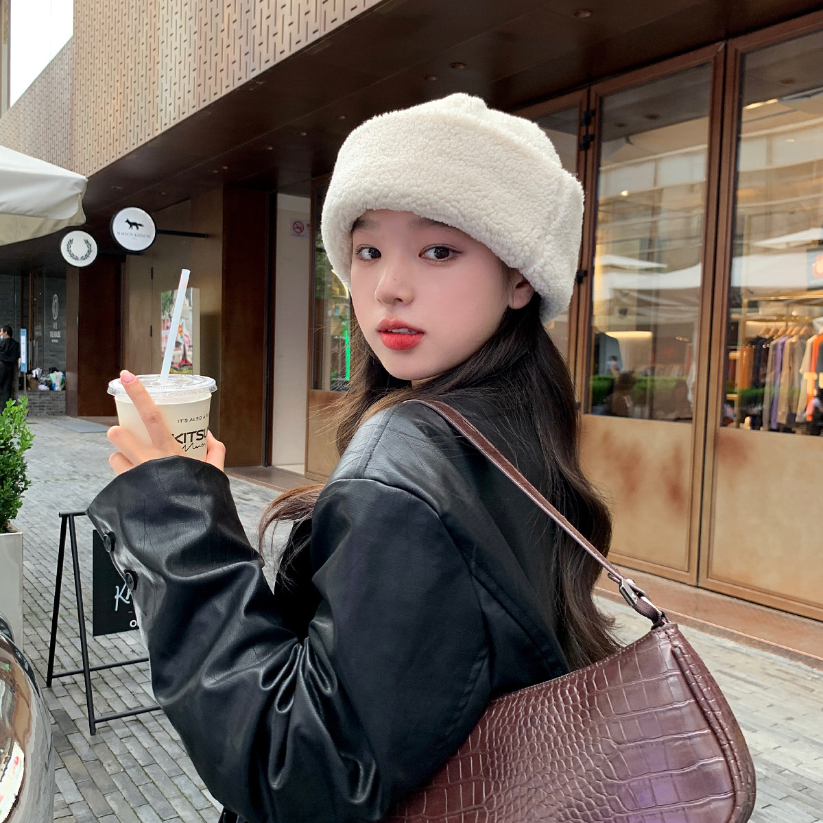 Winter Lamb Wool Beanies Hat Female Warm Skullcap Cap Faux Fur Women's Bucket Hat Melon Cap Cuff Docker Fisherman Beanies Caps