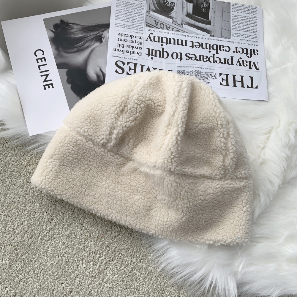 Winter Lamb Wool Beanies Hat Female Warm Skullcap Cap Faux Fur Women's Bucket Hat Melon Cap Cuff Docker Fisherman Beanies Caps