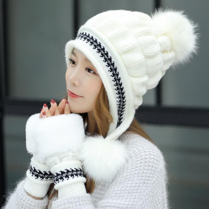 Winter Hat Female Autumn and winter Fashion Women's Female Toe Cap New Warm Gloves