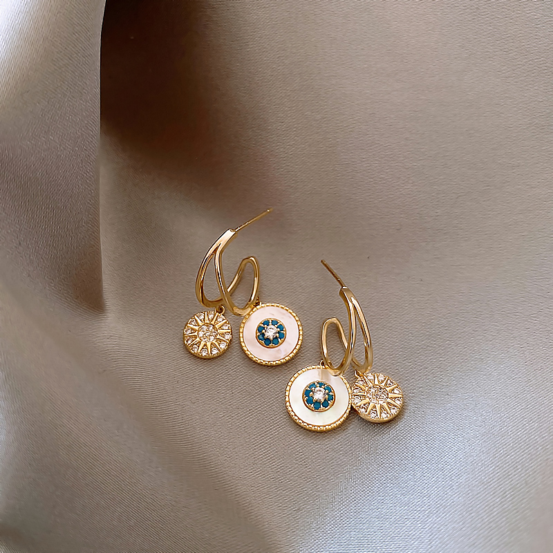 Classic Round Shell Flower Pendant Gold Earrings Korea Luxury Jewelry Wedding Party Temperament For Womans Accessories