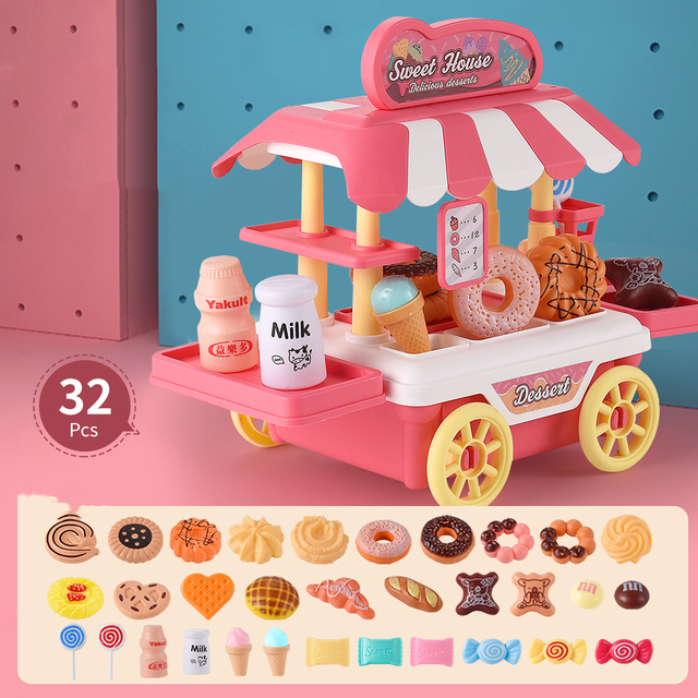 Kids Simulation Food Kitchen Car Toy Pretend Play Cooking Toy Pot Hamburger Hot Dog Cookies Interactive Play House Toys For Girl