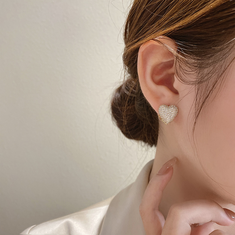 Two Side Design With Zircon Gold Heart-Shaped Earrings For Woman Korean Fashion Jewelry Gothic Girls Unusual Accessory