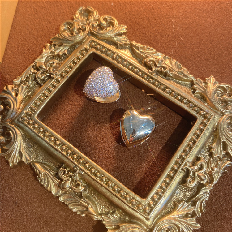 Two Side Design With Zircon Gold Heart-Shaped Earrings For Woman Korean Fashion Jewelry Gothic Girls Unusual Accessory