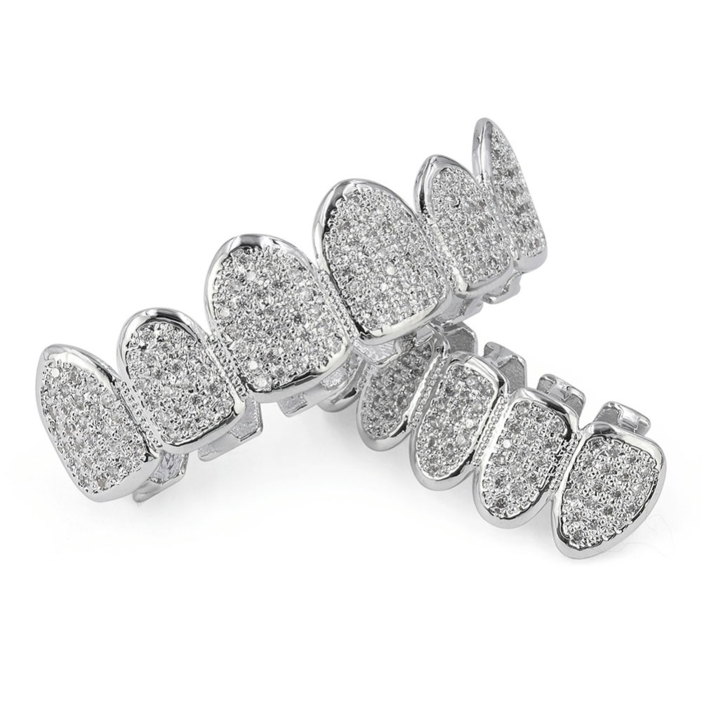 Classic 6/6 Hip Hop/Punk Teeth Set Gold Silver Color Top & Bottom Grills Dental Mouth Caps Cosplay Party