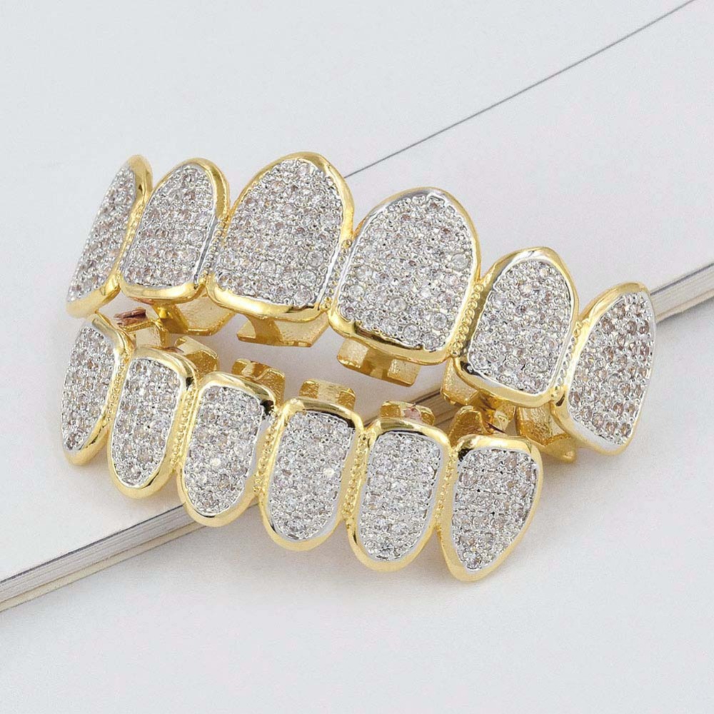 Classic 6/6 Hip Hop/Punk Teeth Set Gold Silver Color Top & Bottom Grills Dental Mouth Caps Cosplay Party