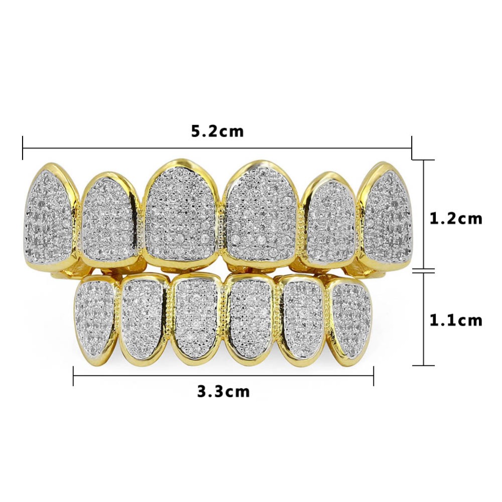 Classic 6/6 Hip Hop/Punk Teeth Set Gold Silver Color Top & Bottom Grills Dental Mouth Caps Cosplay Party