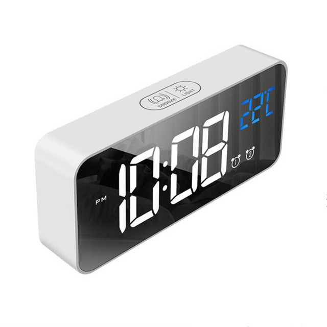 Rechargeable Digital Alarm Clock Voice Control Snooze Night Mode Table Clock Music Electronic LED Clocks