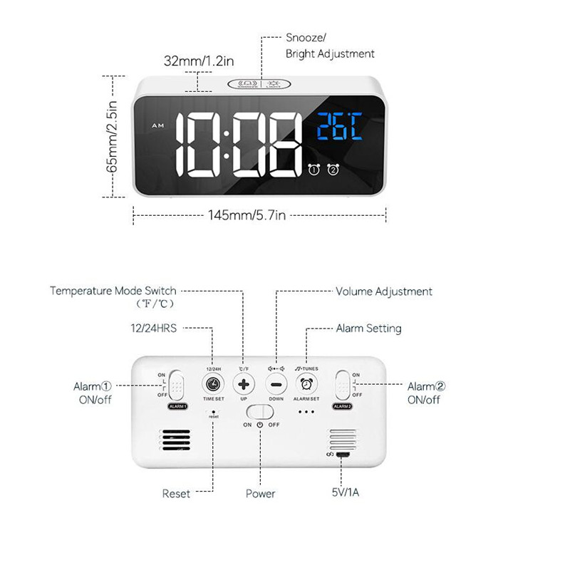 Rechargeable Digital Alarm Clock Voice Control Snooze Night Mode Table Clock Music Electronic LED Clocks